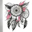 dream catcher, feather, pink tattoo design idea