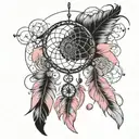 dream catcher, feather, pink tattoo design idea