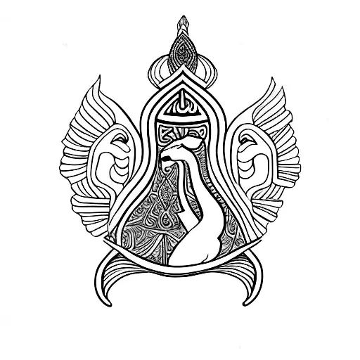 horse and swan inside a hamsa hand tattoo design idea