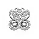 A serpent coiled around a trust symbol, with the words 'trust no one' incorporated into the design tattoo design idea