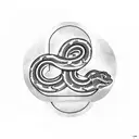 A serpent coiled around a trust symbol, with the words 'trust no one' incorporated into the design tattoo design idea