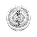 A serpent coiled around a trust symbol, with the words 'trust no one' incorporated into the design tattoo design idea