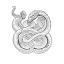 A serpent coiled around a trust symbol, with the words 'trust no one' incorporated into the design tattoo design idea
