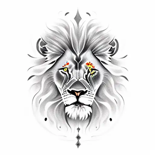 Lion with green eyes and a scar on the right eye tattoo design idea