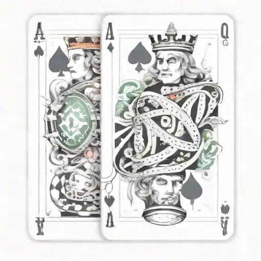 4 ace cards a queen and king jack and joker rummy hand, dice, flames, life's a gamble,  tattoo design idea
