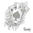 winning rummy hand, casino theme, two die, flames, life's a gamble quote, back of hand tattoo design tattoo design idea