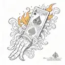 winning rummy hand, casino theme, two die, flames, life's a gamble quote, back of hand tattoo design tattoo design idea