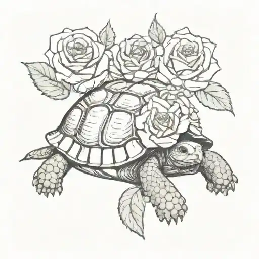 tortoise with roses growing tattoo design idea