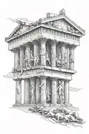 Parthenon symbolizing philosophy concept of the unexamined life is not worth living tattoo design idea