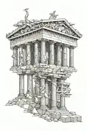 Parthenon symbolizing philosophy concept of the unexamined life is not worth living tattoo design idea
