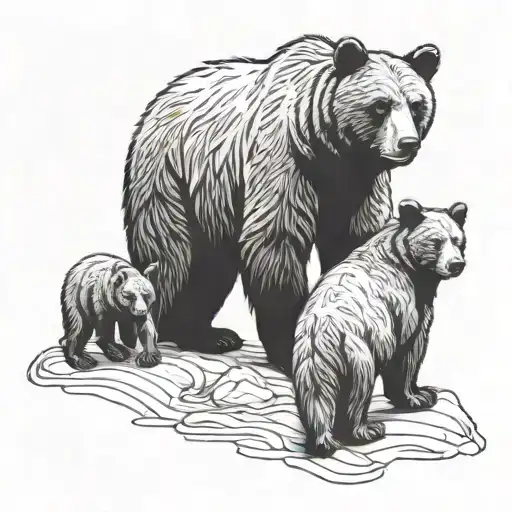 bear with three cubs playing tattoo design idea