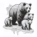 bear with three cubs playing tattoo design idea