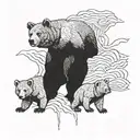bear with three cubs playing tattoo design idea