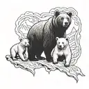 bear with three cubs playing tattoo design idea