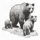 bear with three cubs playing tattoo design idea