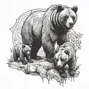 bear with three cubs playing tattoo design idea