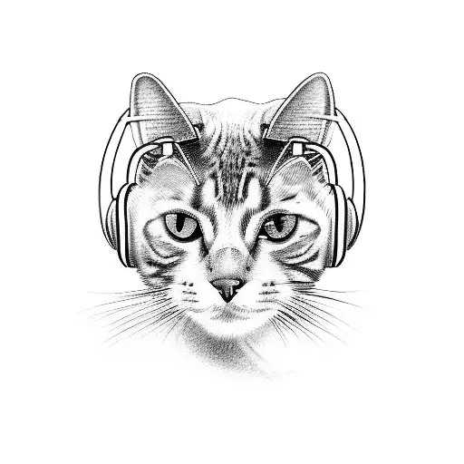 A tattoo design of a cat wearing a headset, playing Call of Duty Black Ops 2 on a computer screen tattoo design idea