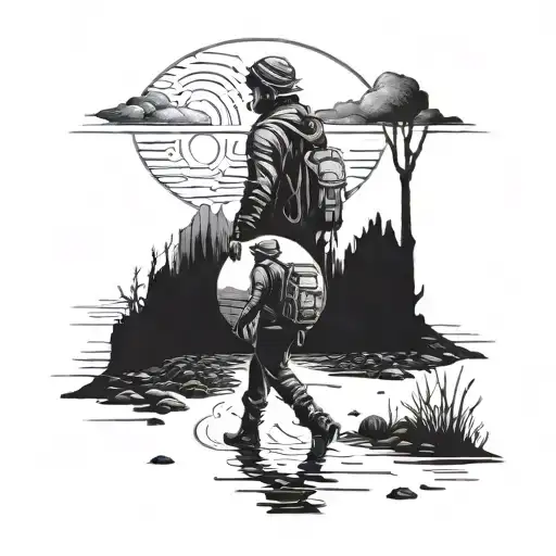 Lonely wanderer walking through the wastelands tattoo design idea