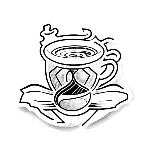 A Los Angeles Lakers logo with a steaming coffee cup incorporated into the design tattoo design idea