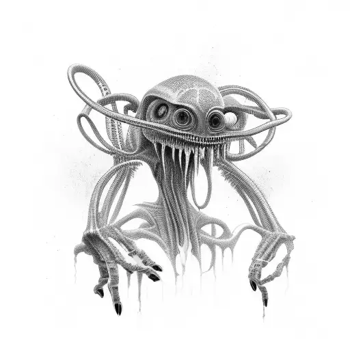 Mind-bending rave scene with alien figures tattoo design idea