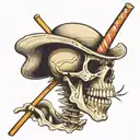 skeleton with toothpick in mouth tattoo design idea