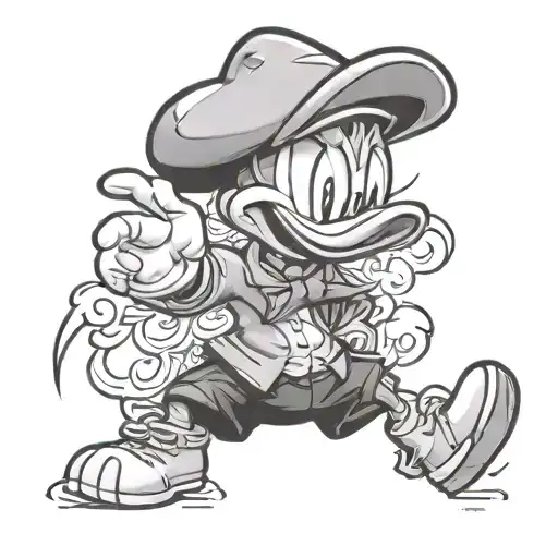 Dark Donald Duck tattoo, evil grin, fighting stance tattoo design idea