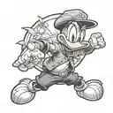 Dark Donald Duck tattoo, evil grin, fighting stance tattoo design idea