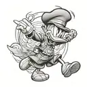 Dark Donald Duck tattoo, evil grin, fighting stance tattoo design idea
