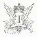 plain letter "T" with crown and wings  tattoo design idea