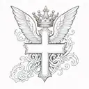 plain letter "T" with crown and wings  tattoo design idea