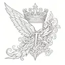 plain letter "T" with crown and wings  tattoo design idea