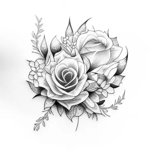 finch with flowers tattoo design idea