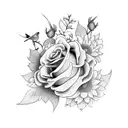 finch with flowers tattoo design idea