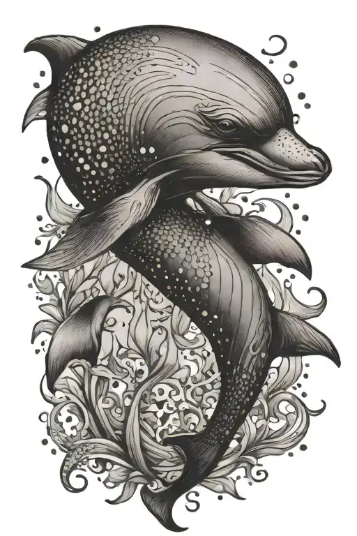 diver dolphin sea lion tattoo design idea