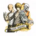 Light Yagami standing on left and Saitama standing on right tattoo design idea