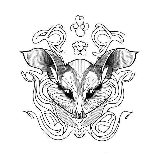 opossum skull clover tattoo design idea