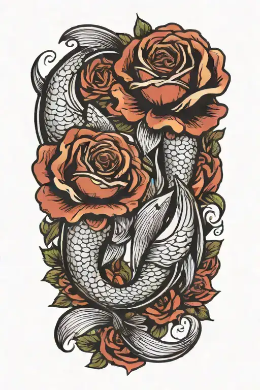 two pisces rose intertwined within tattoo design idea