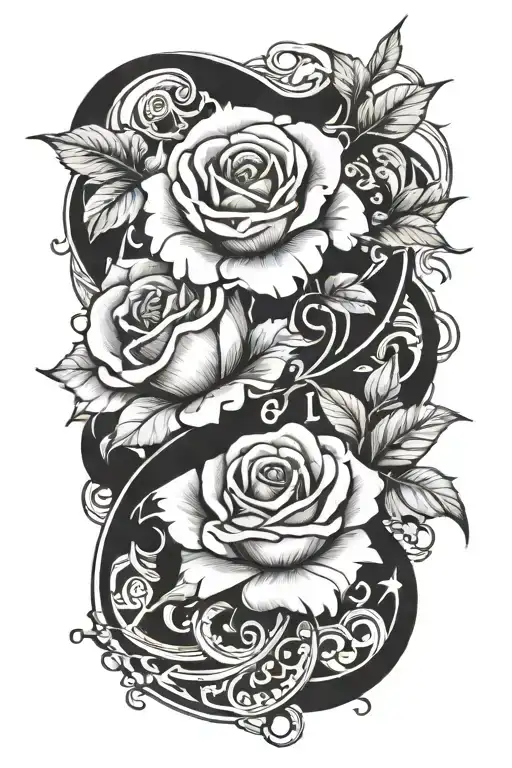 Pisces Luciana Leila name rose intertwined within tattoo design idea