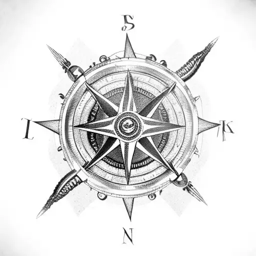 broken compass with kraken tentacles tattoo design idea