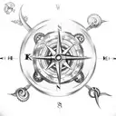 broken compass with kraken tentacles tattoo design idea