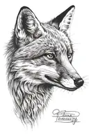 Fox with an open mouth and squinted eye tattoo design idea