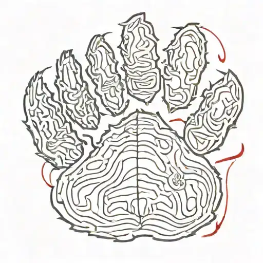 red ink fine lined bear paw print  with bears face inside  tattoo design idea