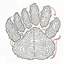 red ink fine lined bear paw print  with bears face inside  tattoo design idea