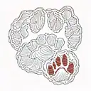red ink fine lined bear paw print  with bears face inside  tattoo design idea