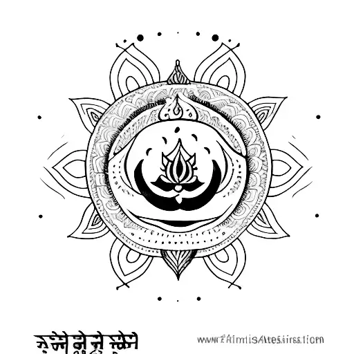 forearm spiritual vertical line tattoo with fine line showing meditation, lotus, and "aham brahmasmi" written in sanskri tattoo design idea