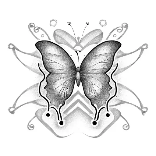 guitar with base as a butterfly and string of a ballerina  tattoo design idea