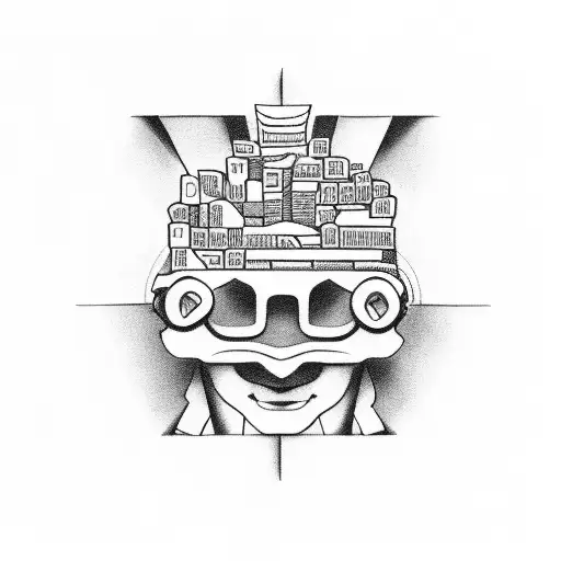 A marketing manager cycling through a city made of letters A, B, and C tattoo design idea