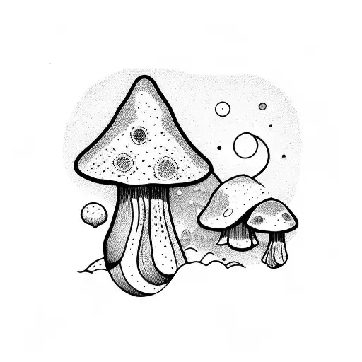 stick and poke psychedelic mushroom tattoo design idea