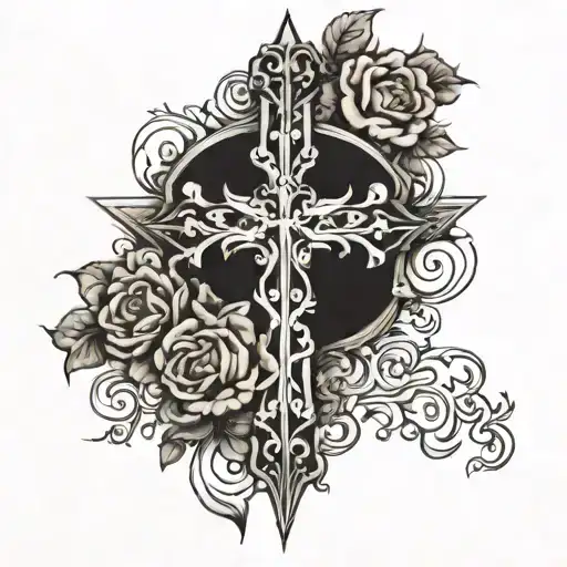 Cross with the names of cesar and martha  tattoo design idea