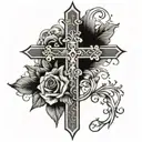 Cross with the names of cesar and martha  tattoo design idea